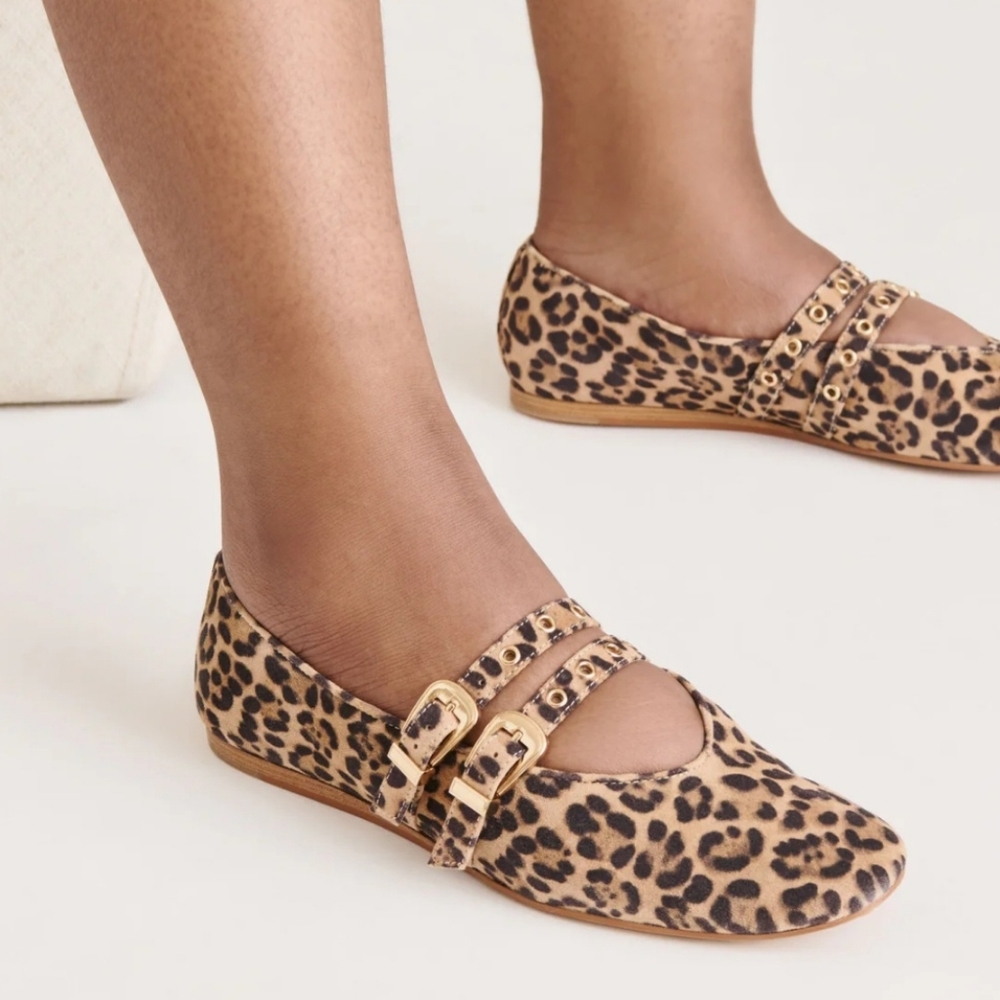 Dolce Vita Ballet Flats 10 Tan Suede Baylee Leopard Print Mary Jane New $130